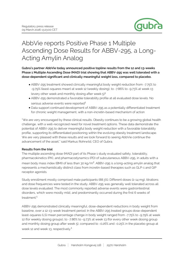 AbbVie starts Phase 2 trial of amylin analog ABBV-295